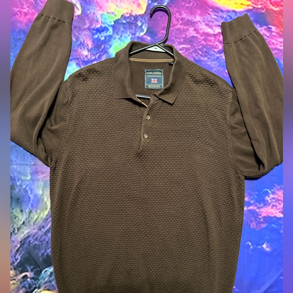 Guide London Premium Range Men's Brown Long-Sleeve Polo Sweater